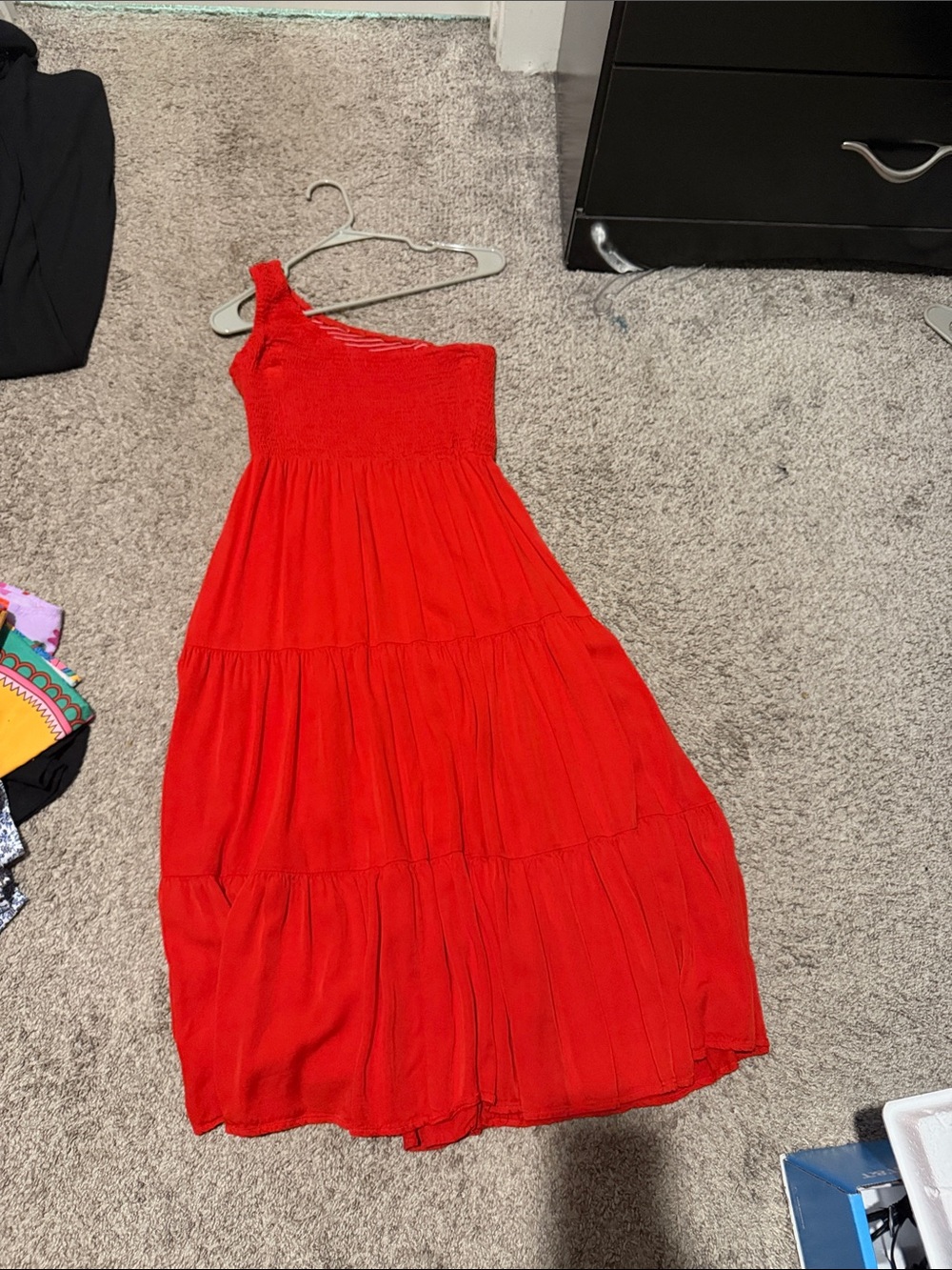 Sleeveless One-Shoulder Red Tiered Maxi Dress
